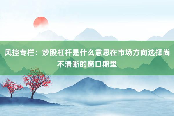 风控专栏：炒股杠杆是什么意思在市场方向选择尚不清晰的窗口期里