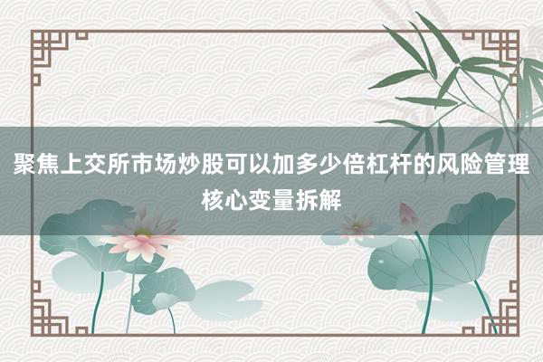 聚焦上交所市场炒股可以加多少倍杠杆的风险管理核心变量拆解
